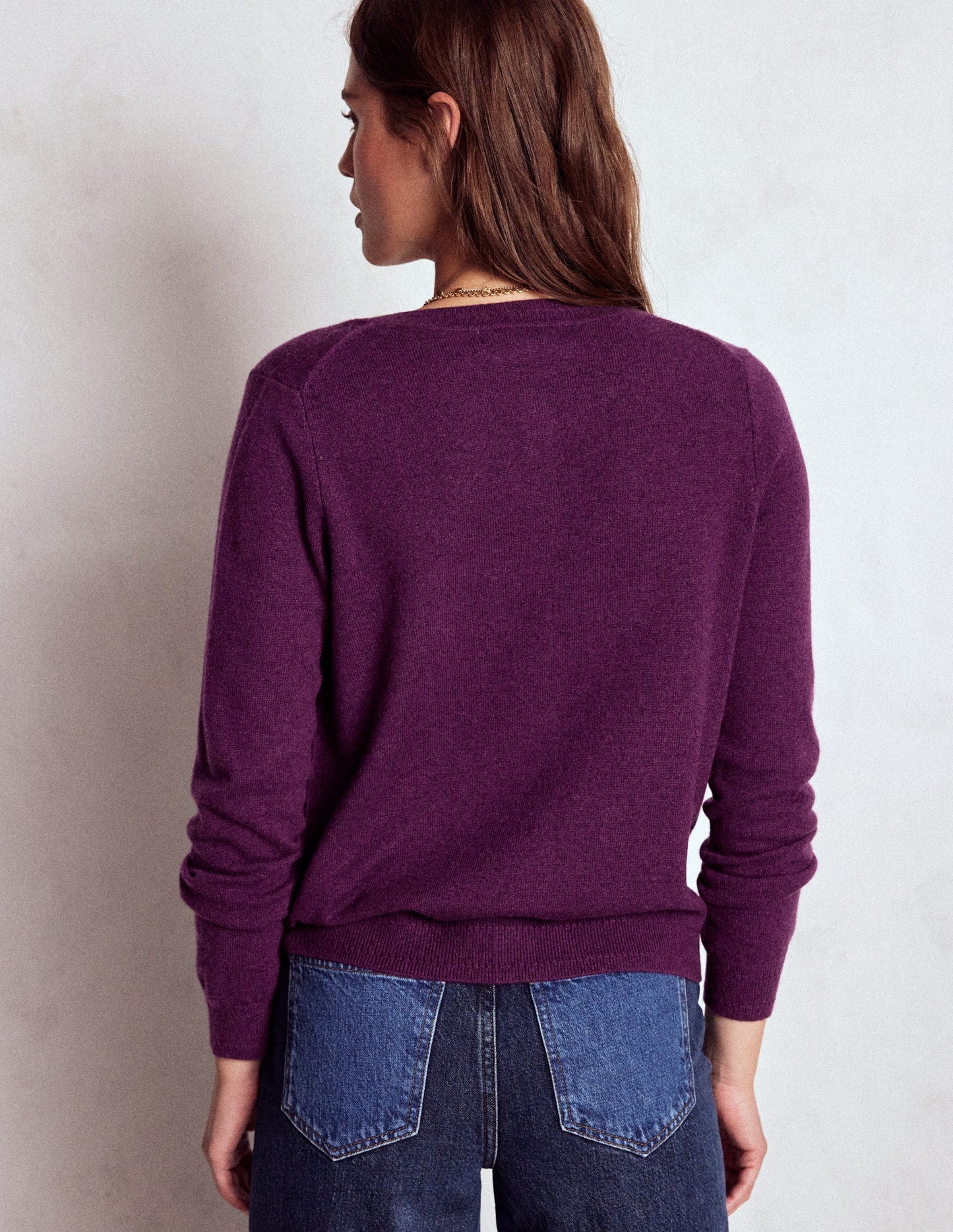 Eva Cashmere Crew Cardigan-Plum Melange