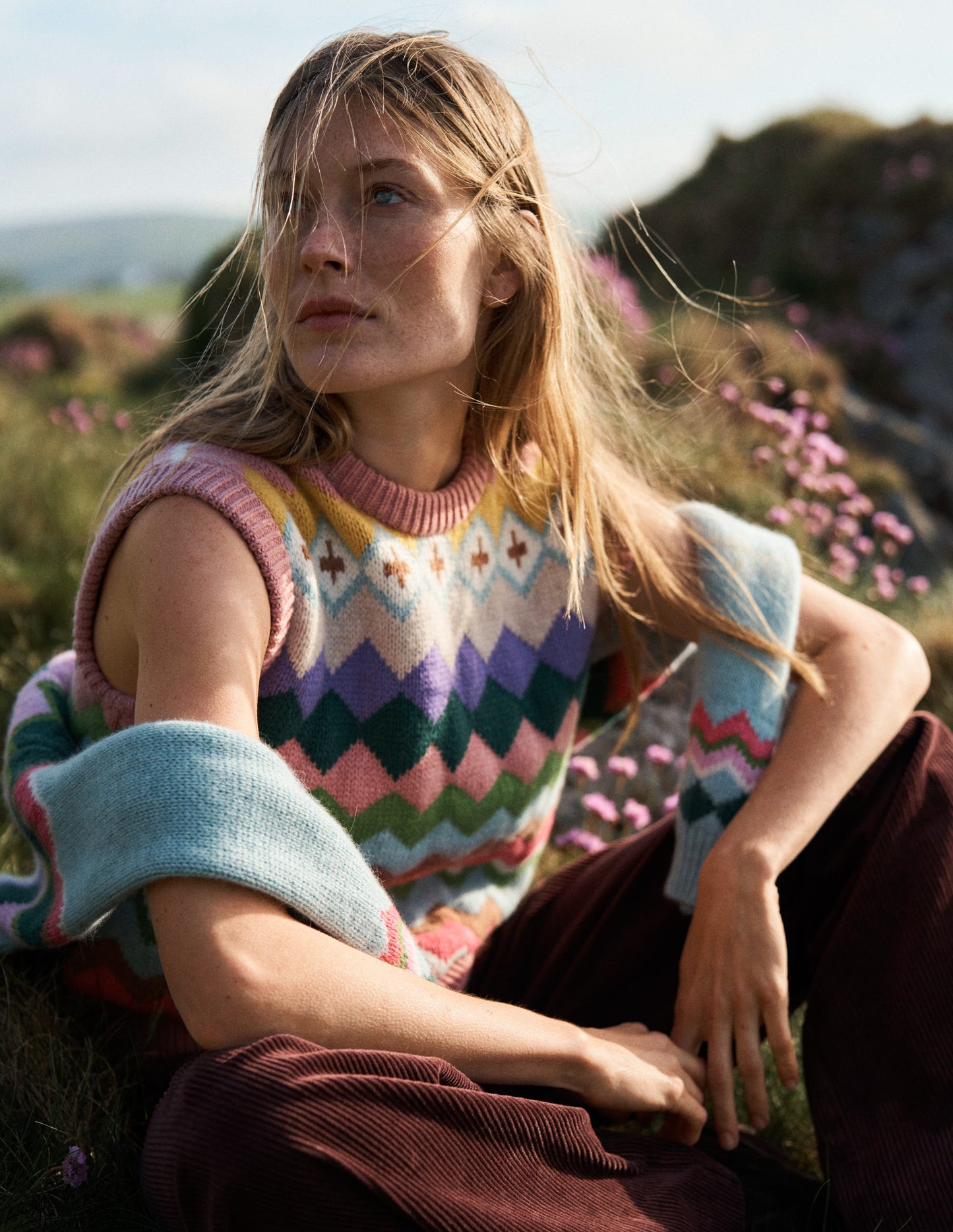 Eleanor Fair Isle Vest-Pink Heritage Fair Isle