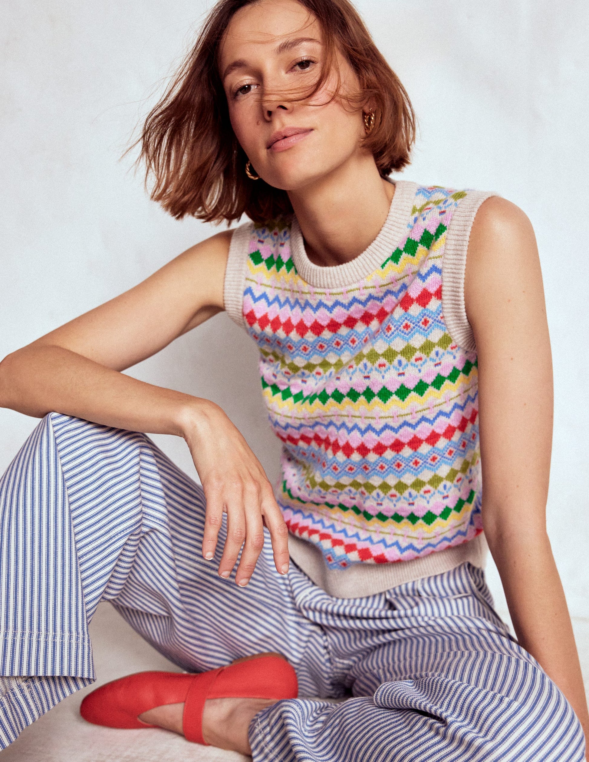 Edie Fair Isle Vest-Oatmeal Melange, Multi-1