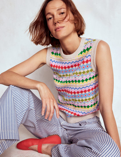 Edie Fair Isle Vest-Oatmeal Melange, Multi-1