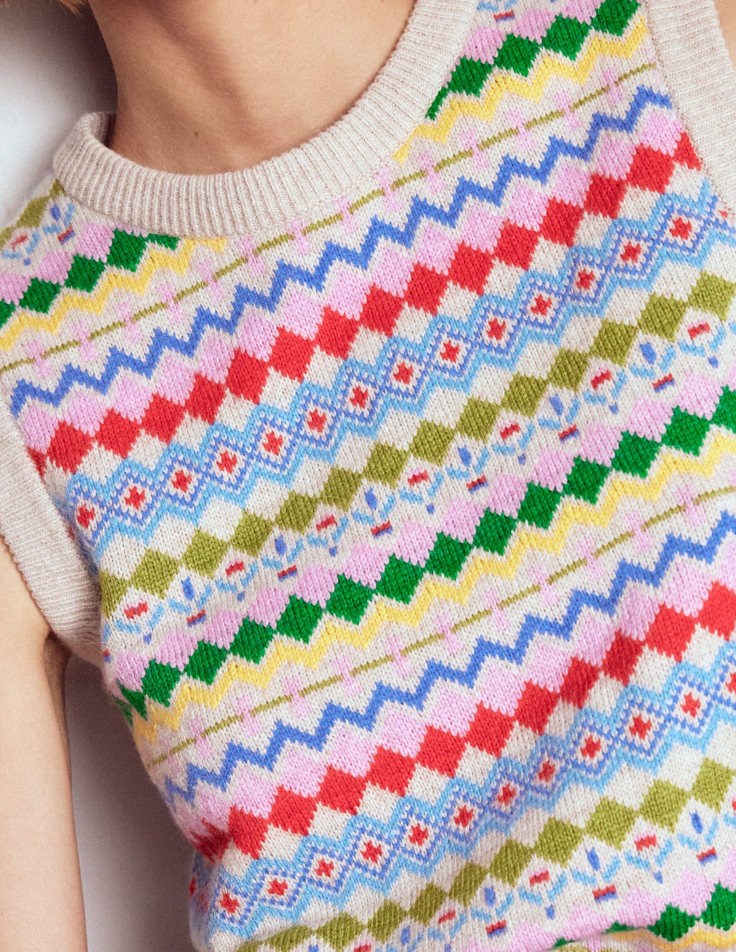 Edie Fair Isle Vest-Oatmeal Melange, Multi