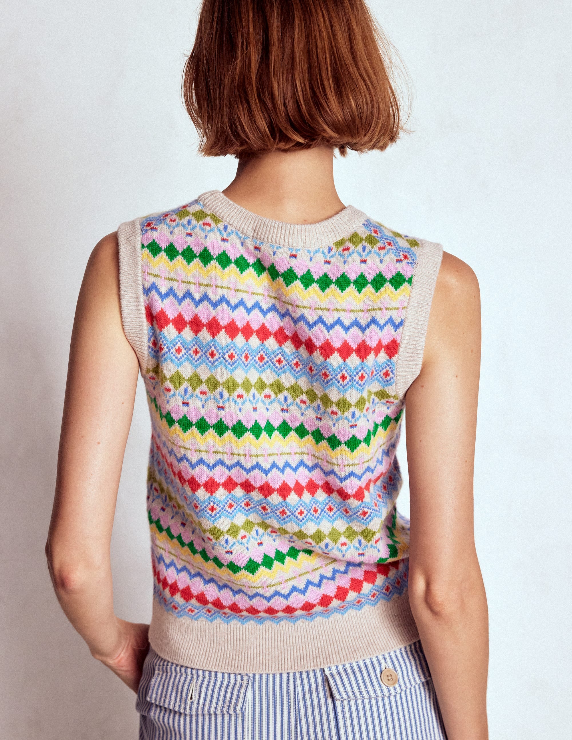 Edie Fair Isle Vest-Oatmeal Melange, Multi - Image 3