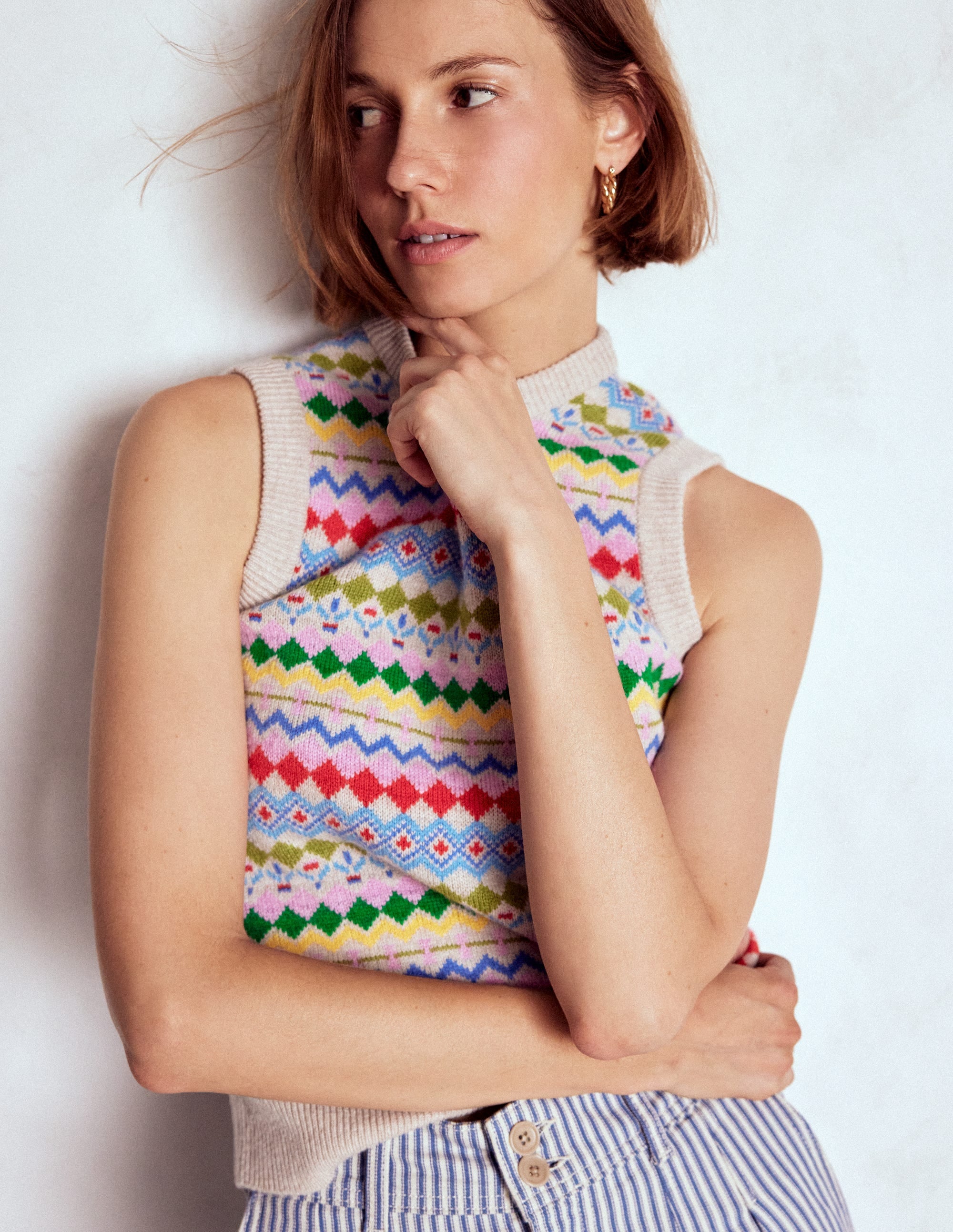 Edie Fair Isle Vest-Oatmeal Melange, Multi - Image 4