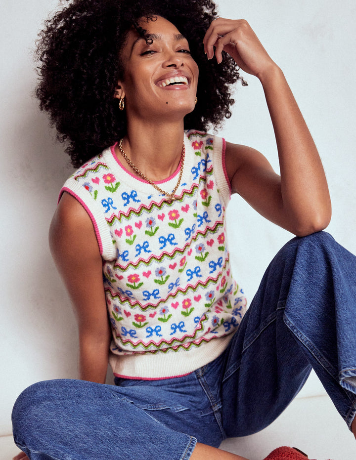 Edie Fair Isle Vest-Oatmeal Melange, Flowers