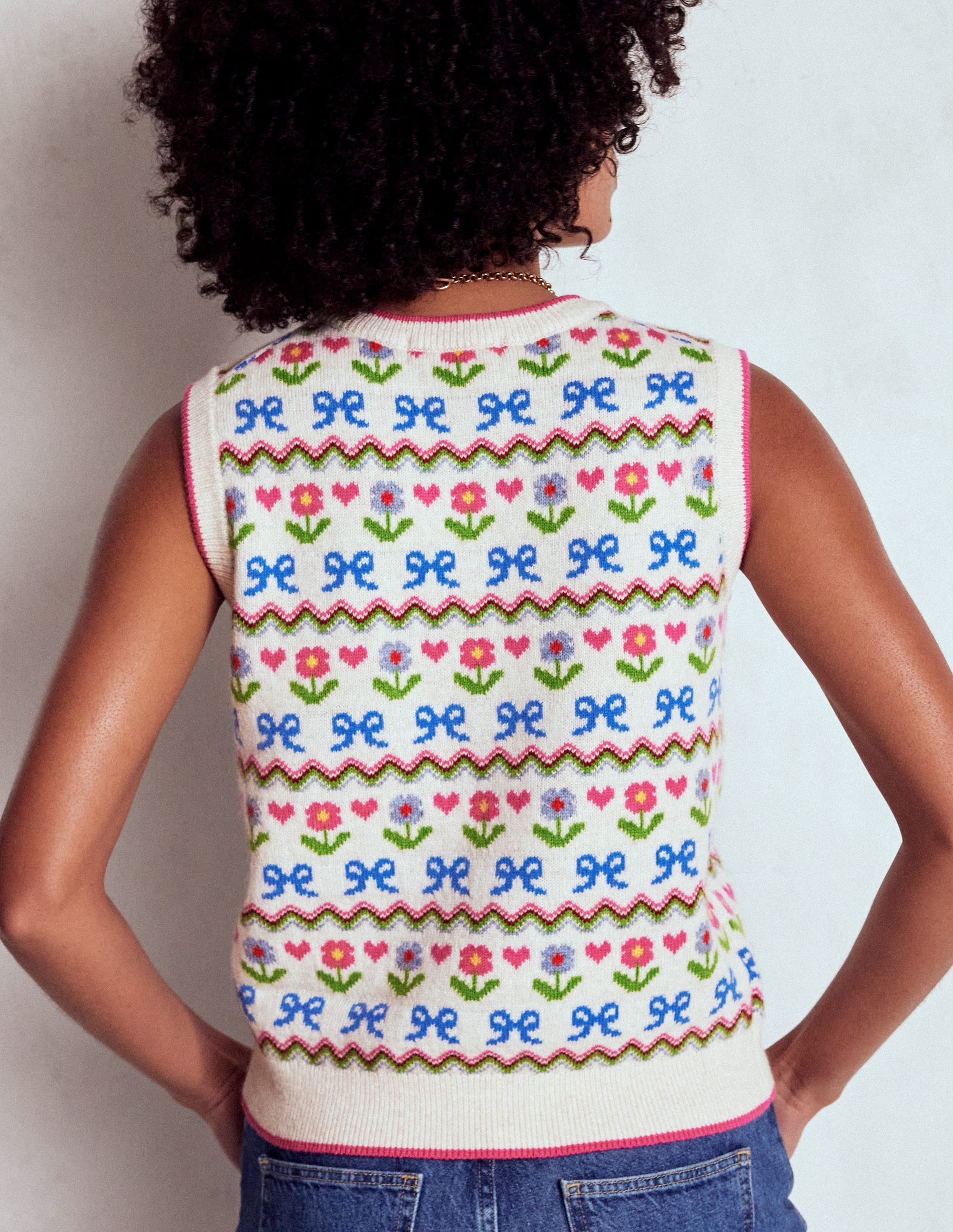 Edie Fair Isle Vest-Oatmeal Melange, Flowers - Image 3