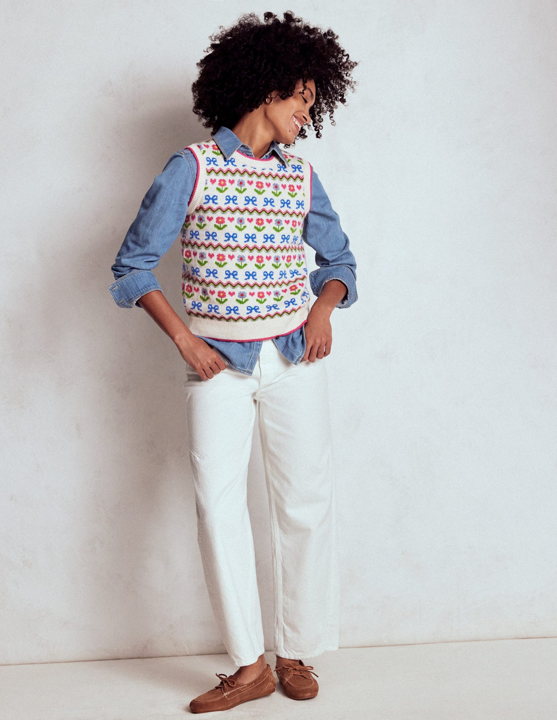 Edie Fair Isle Vest-Oatmeal Melange, Flowers-5