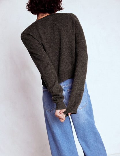 Eva Cashmere Cropped Cardigan-Charcoal Melange-3