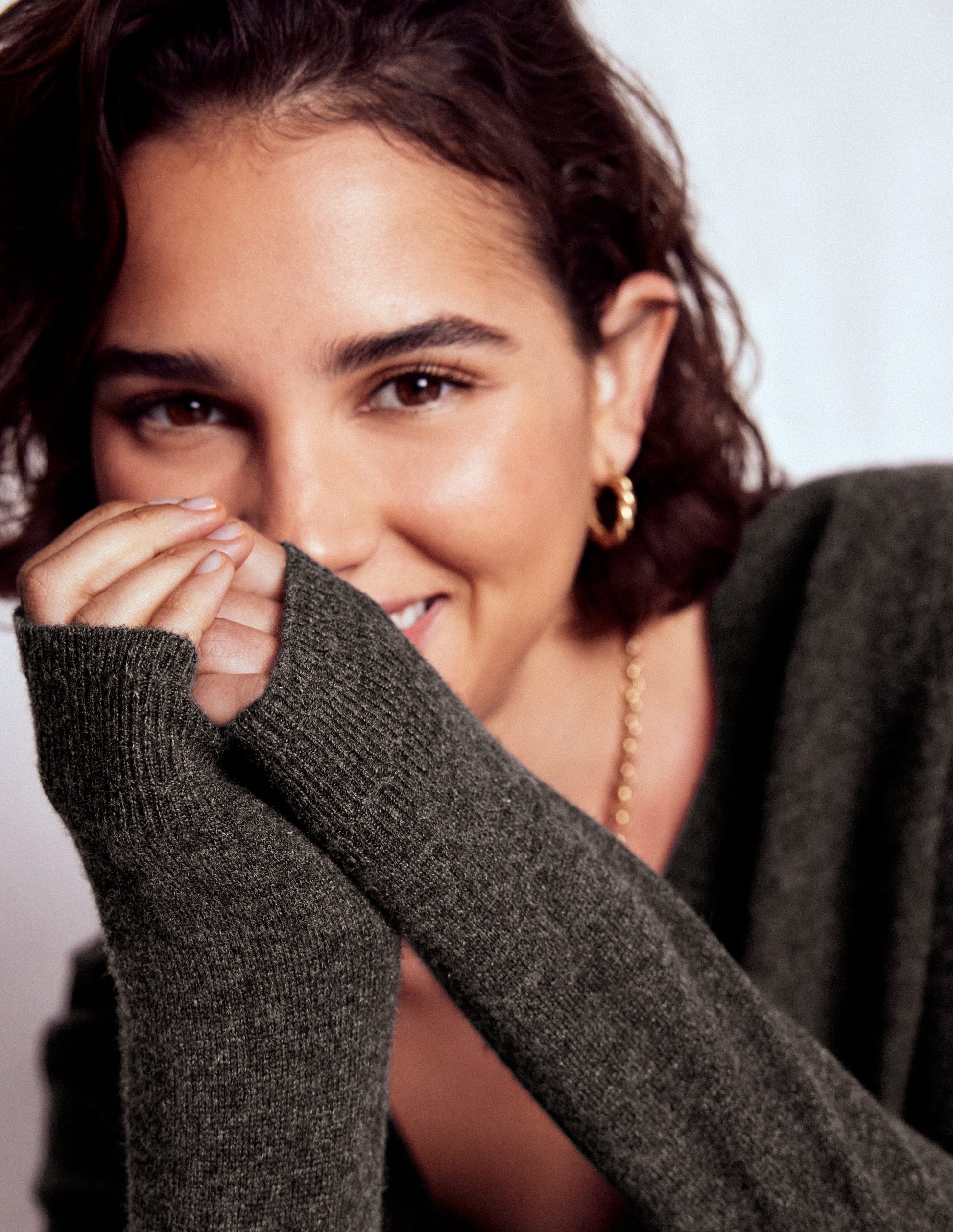 Eva Cashmere Cropped Cardigan-Charcoal Melange-5