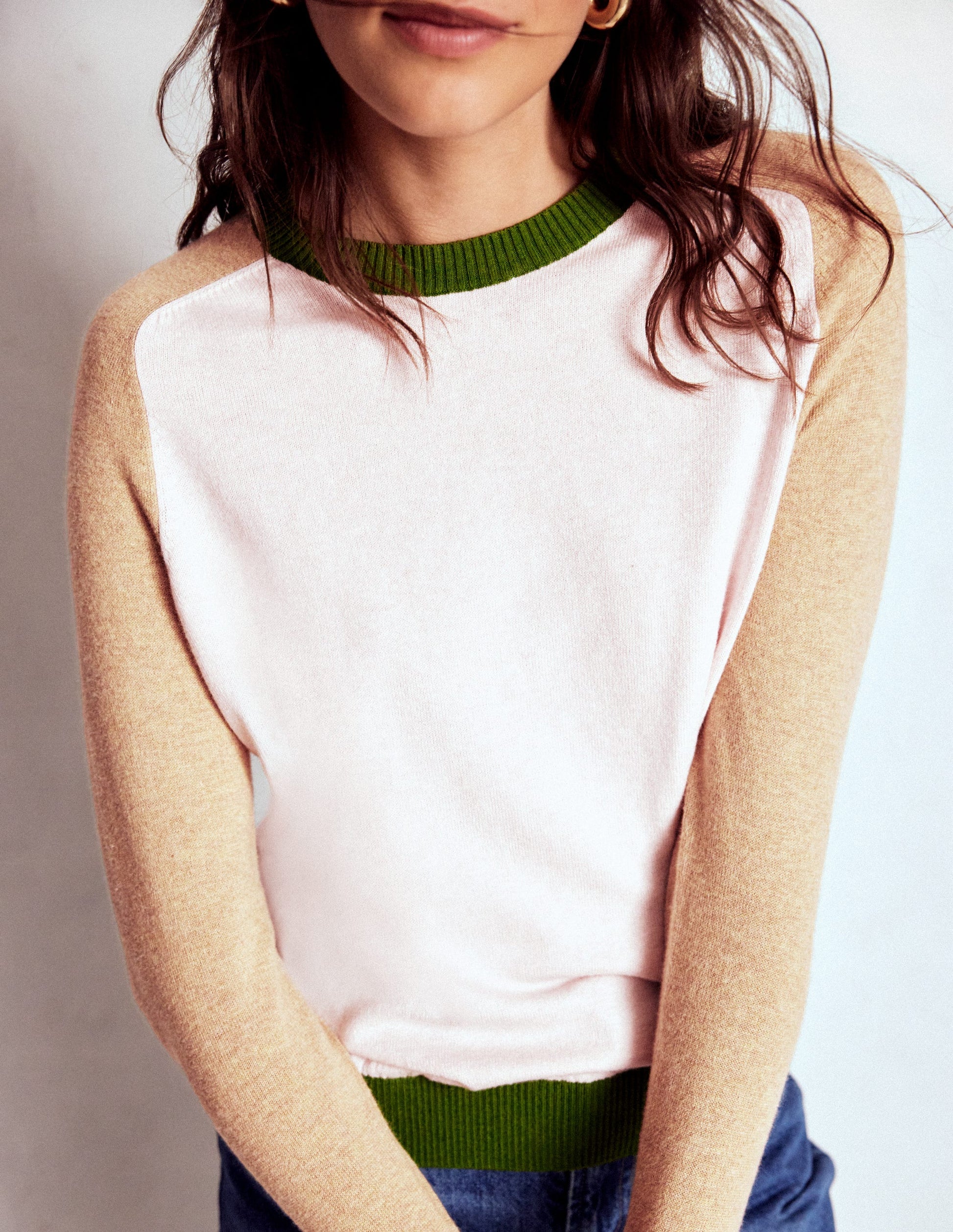 Meg Saddle Sleeve Sweater-Pink, Green Colour Block-1