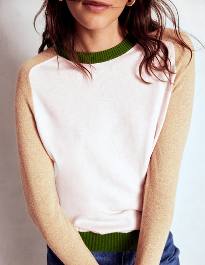 Meg Saddle Sleeve Sweater-Pink, Green Colour Block-1