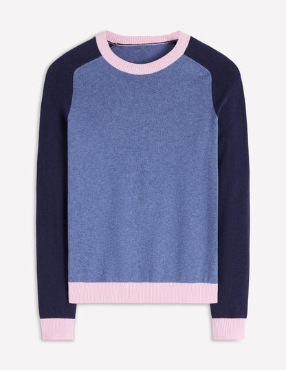 Meg Saddle Sleeve Sweater-Blue, Pink Colour Block-5