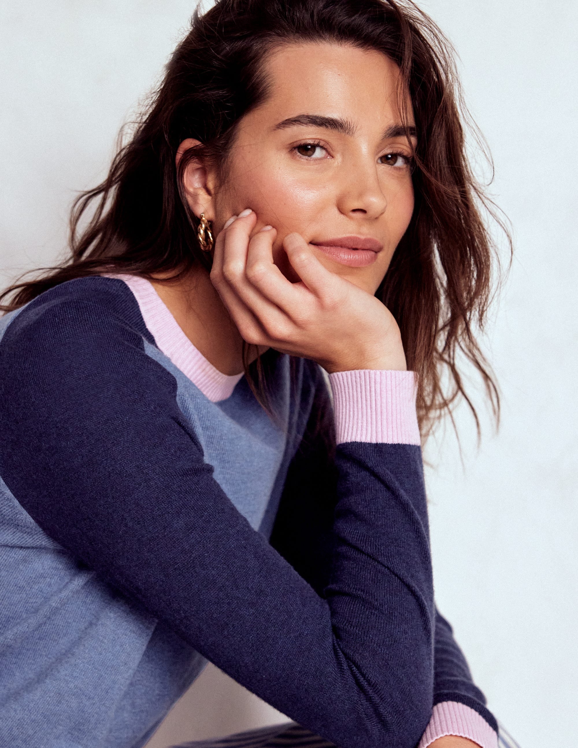 Meg Saddle Sleeve Sweater-Blue, Pink Colour Block - Image 1