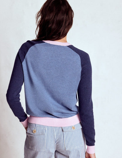 Meg Saddle Sleeve Sweater-Blue, Pink Colour Block-3