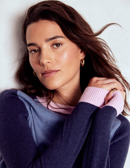 Meg Saddle Sleeve Sweater-Blue, Pink Colour Block-4