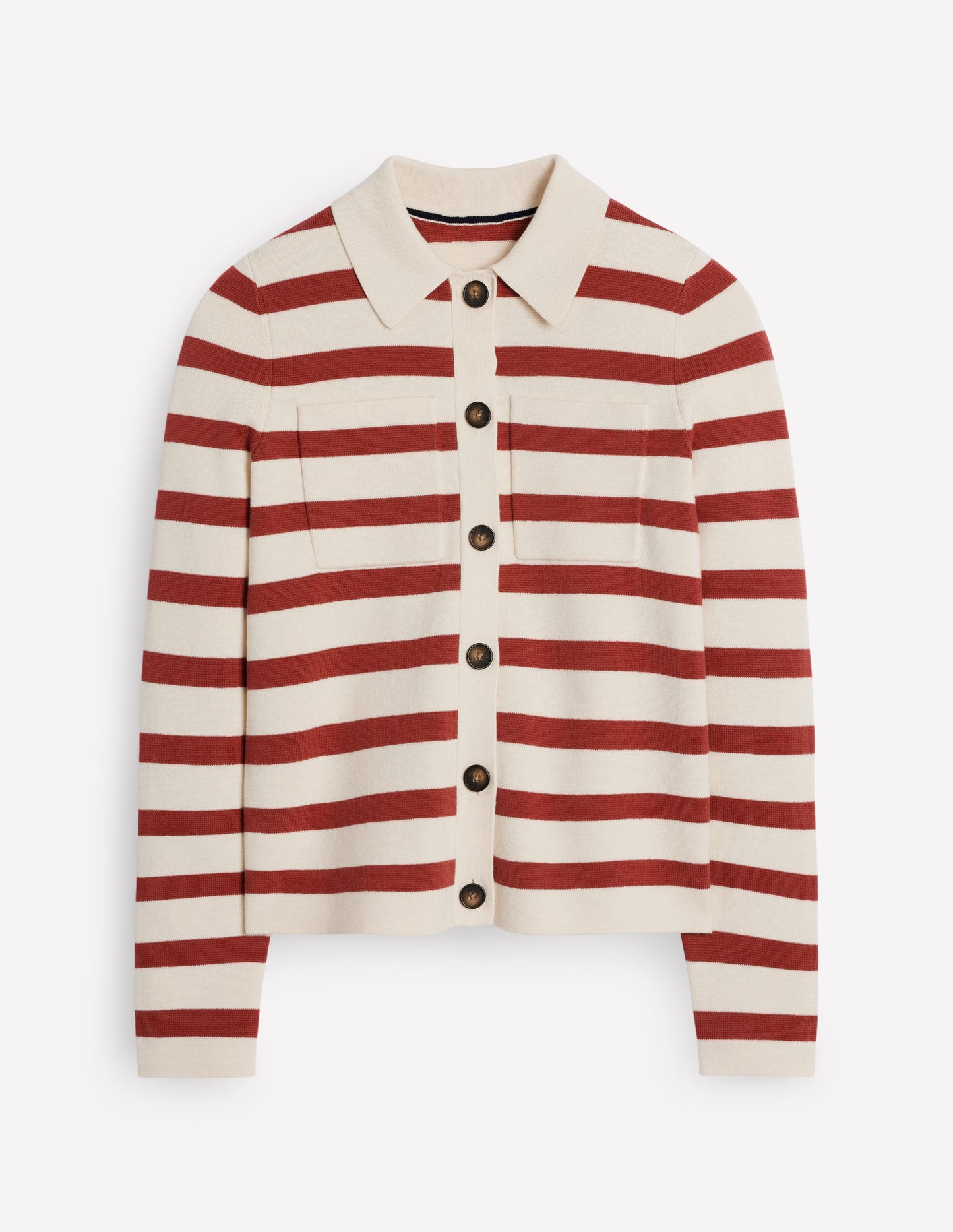 Astrid Knitted Shirt-Warm Ivory, Terracotta