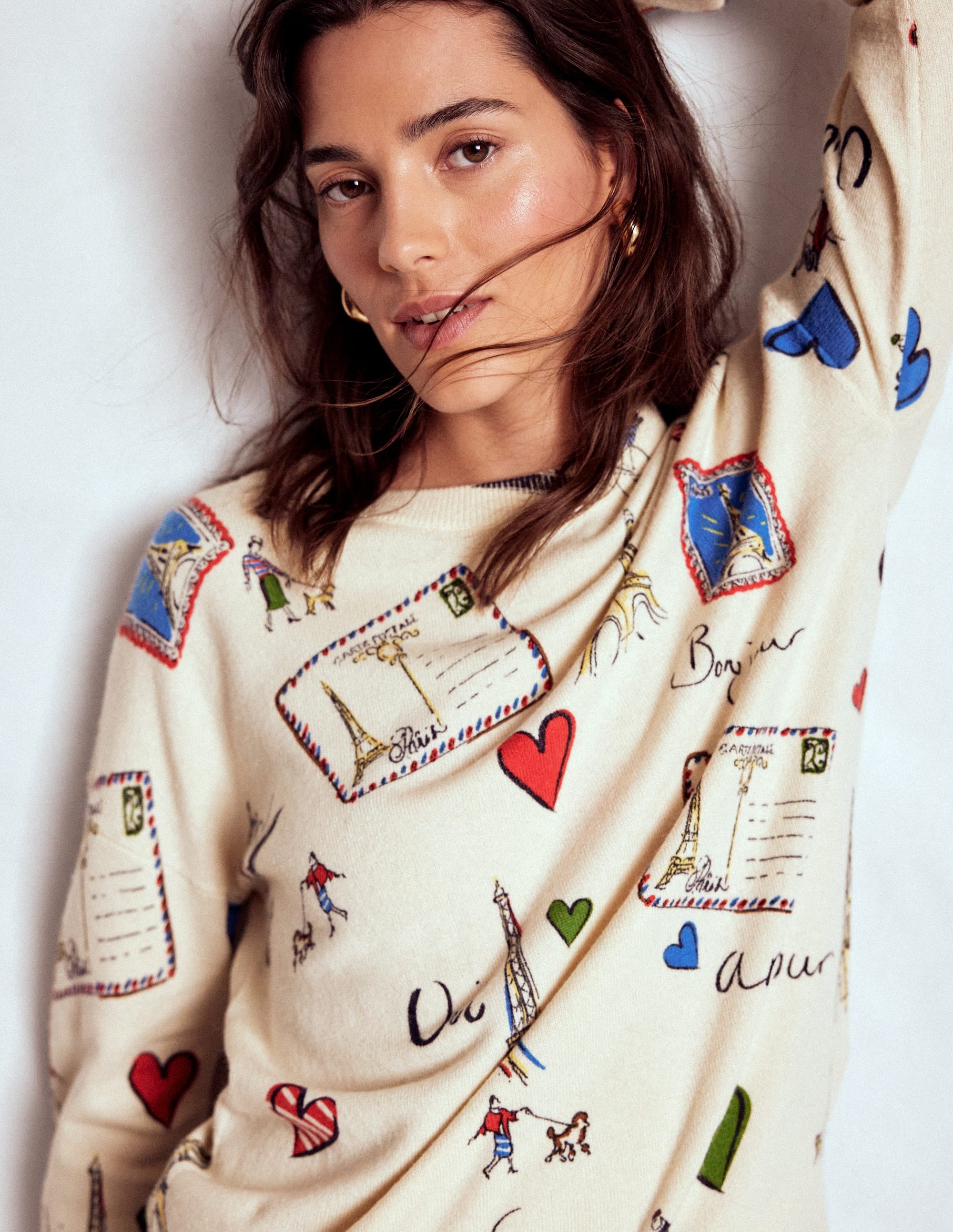 Natasha Novelty Sweater-Ivory, Postcard from Paris - Image 1