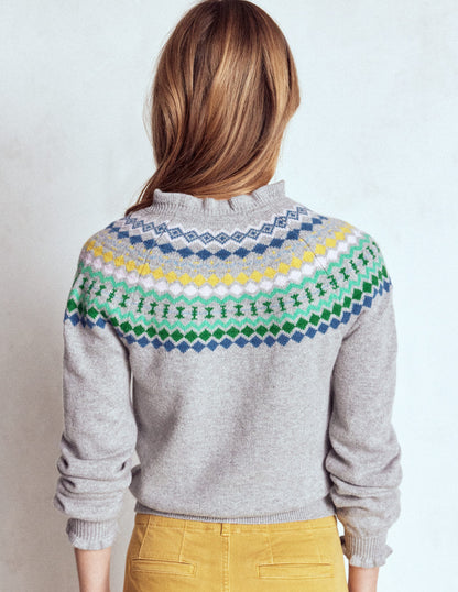 Fae Fair Isle Frilled Cardigan-Grey Melange-3