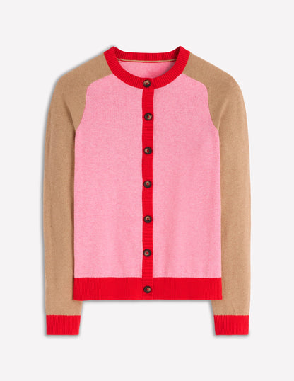 Meg Raglan Sleeve Cardigan-Camel, Pink Colour Block-5