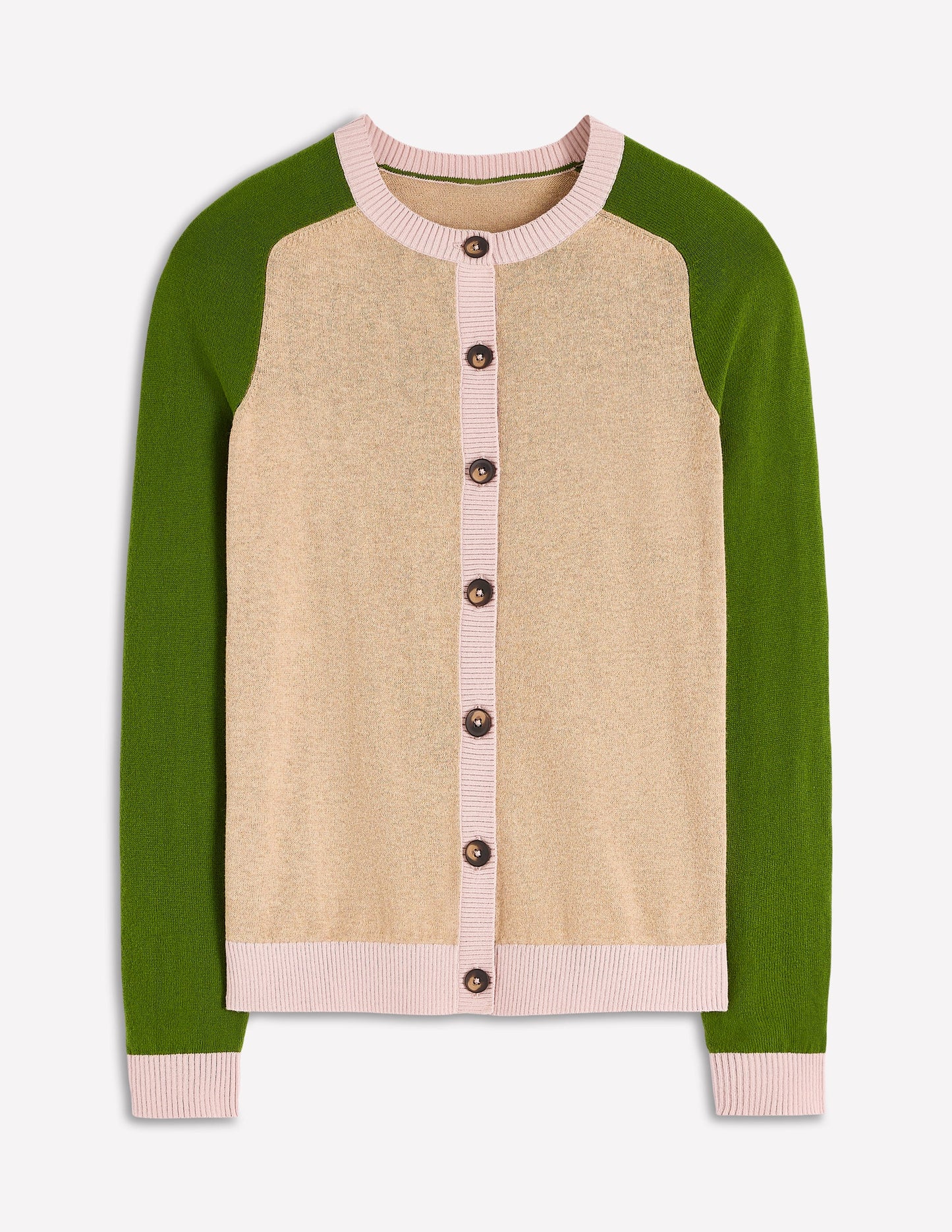 Meg Raglan Sleeve Cardigan-Oatmeal, Green Colour Block