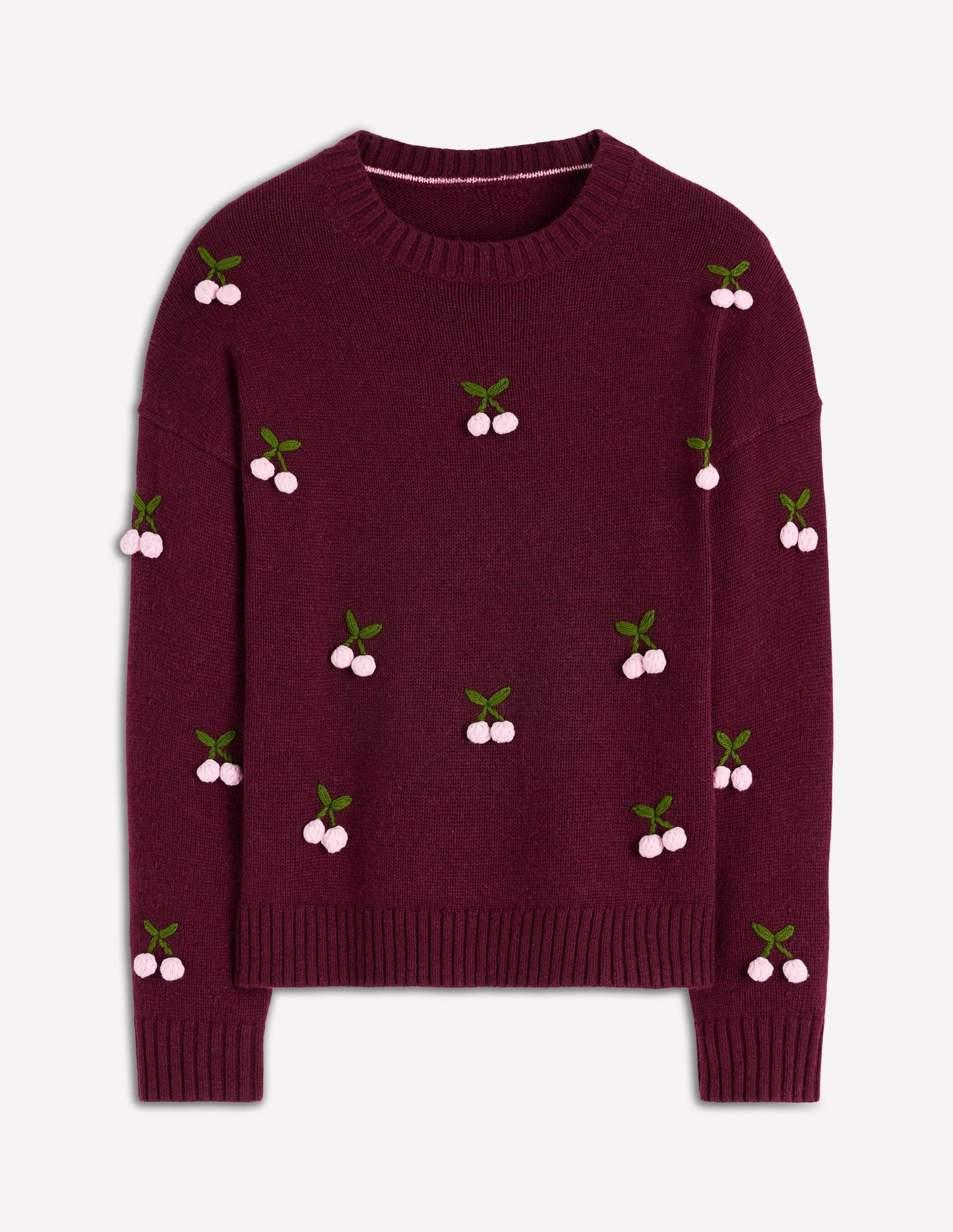 Natalie Embroidered Sweater-Chestnut Melange, Cherry