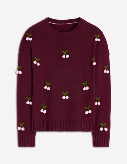 Natalie Embroidered Sweater-Chestnut Melange, Cherry-5