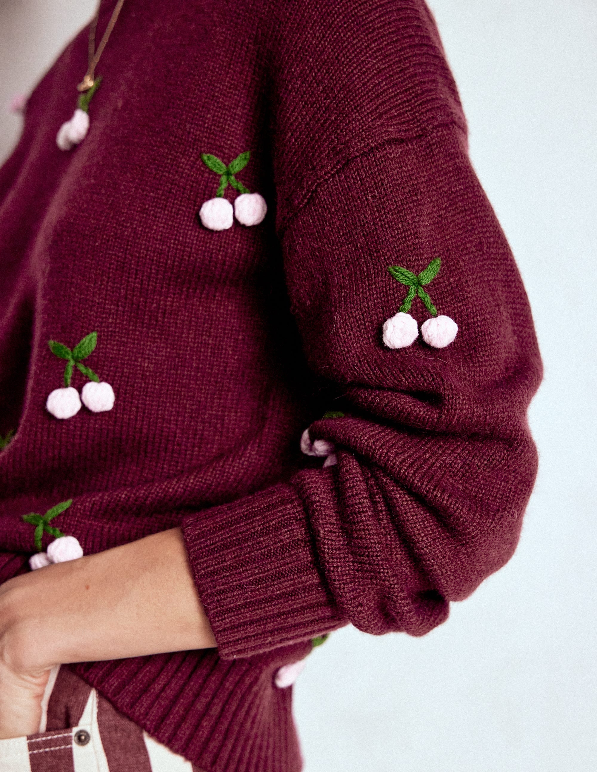 Natalie Embroidered Sweater-Chestnut Melange, Cherry - Image 2