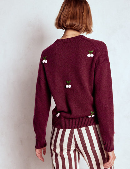 Natalie Embroidered Sweater-Chestnut Melange, Cherry-3