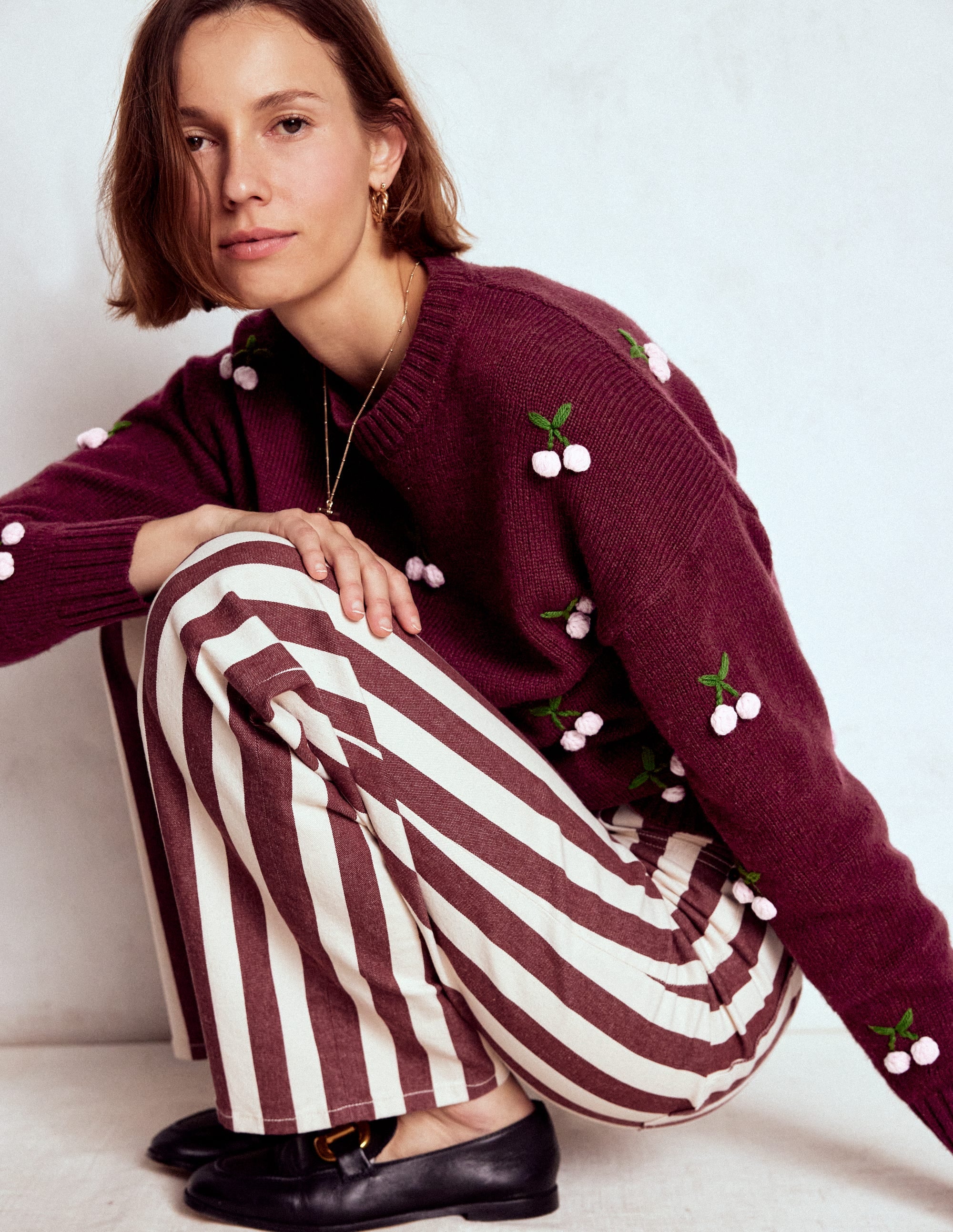 Natalie Embroidered Sweater-Chestnut Melange, Cherry - Image 4