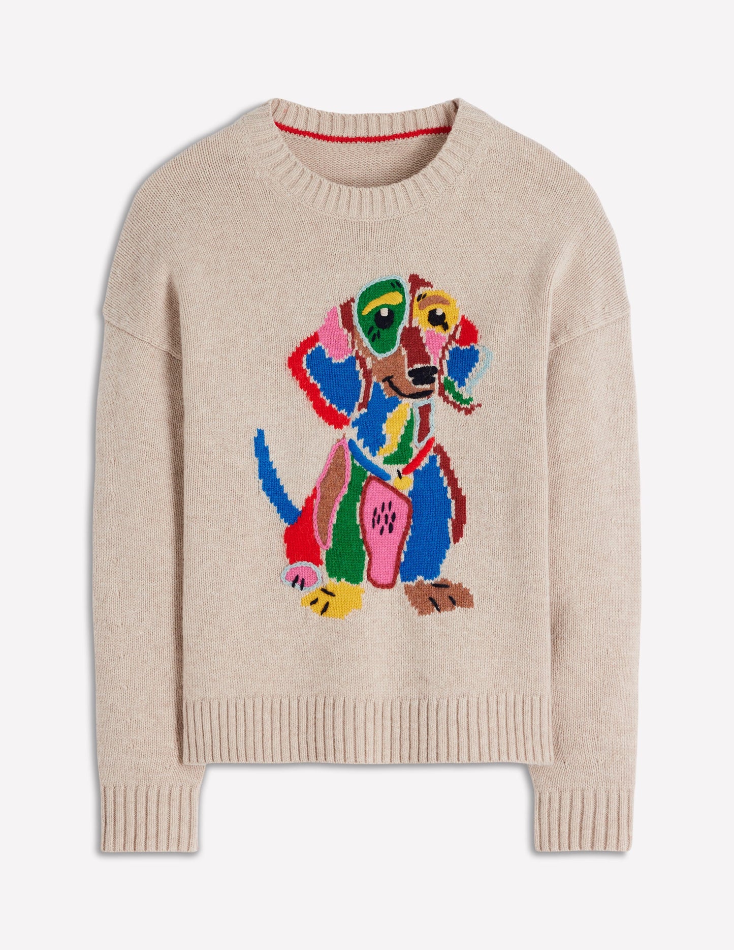 Natalie Embroidered Sweater-Oatmeal Melange, Daschund