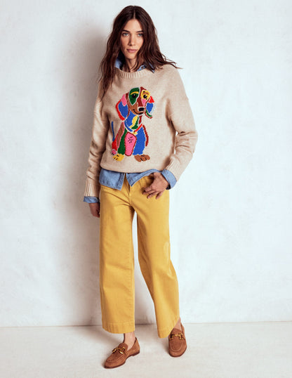 Natalie Embroidered Sweater-Oatmeal Melange, Daschund-4