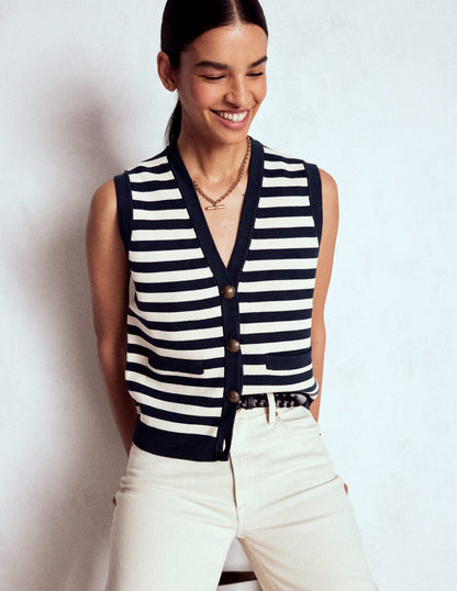 Holly Knitted Waistcoat-Navy and Ivory Stripe-1