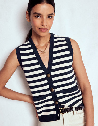 Holly Knitted Waistcoat-Navy and Ivory Stripe-3