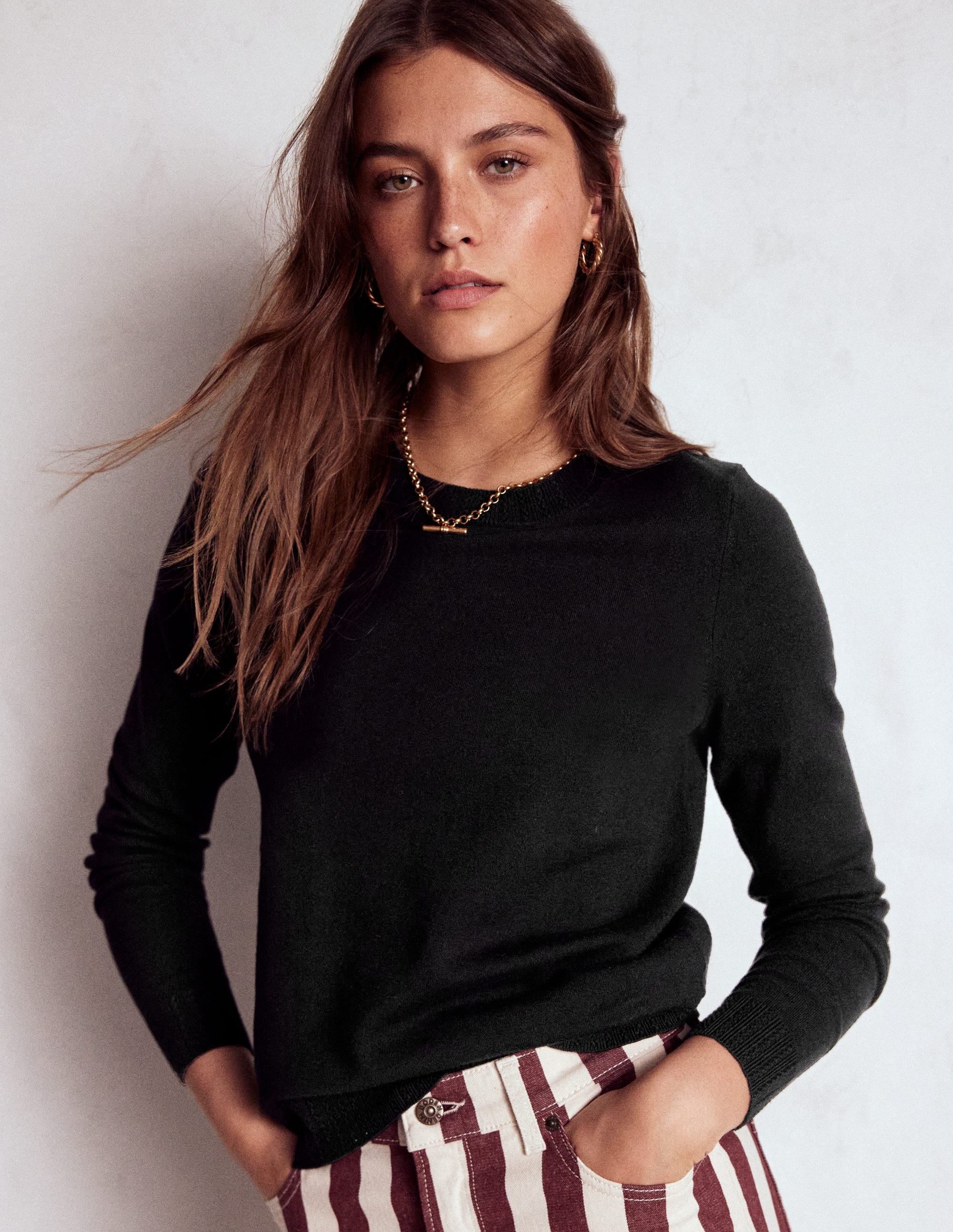 Emilia Cotton Crew Sweater-Black - Image 1