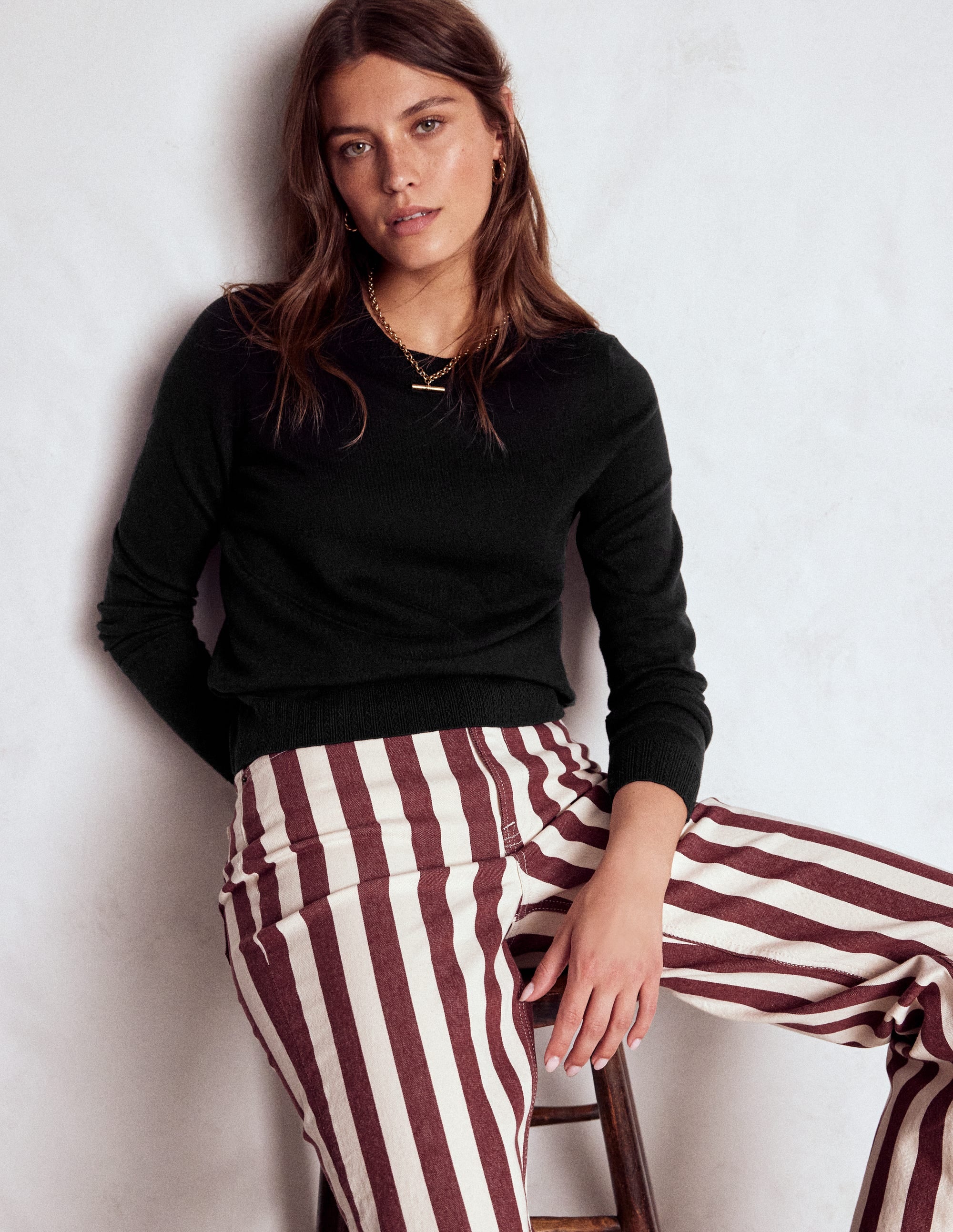 Emilia Cotton Crew Sweater-Black - Image 4
