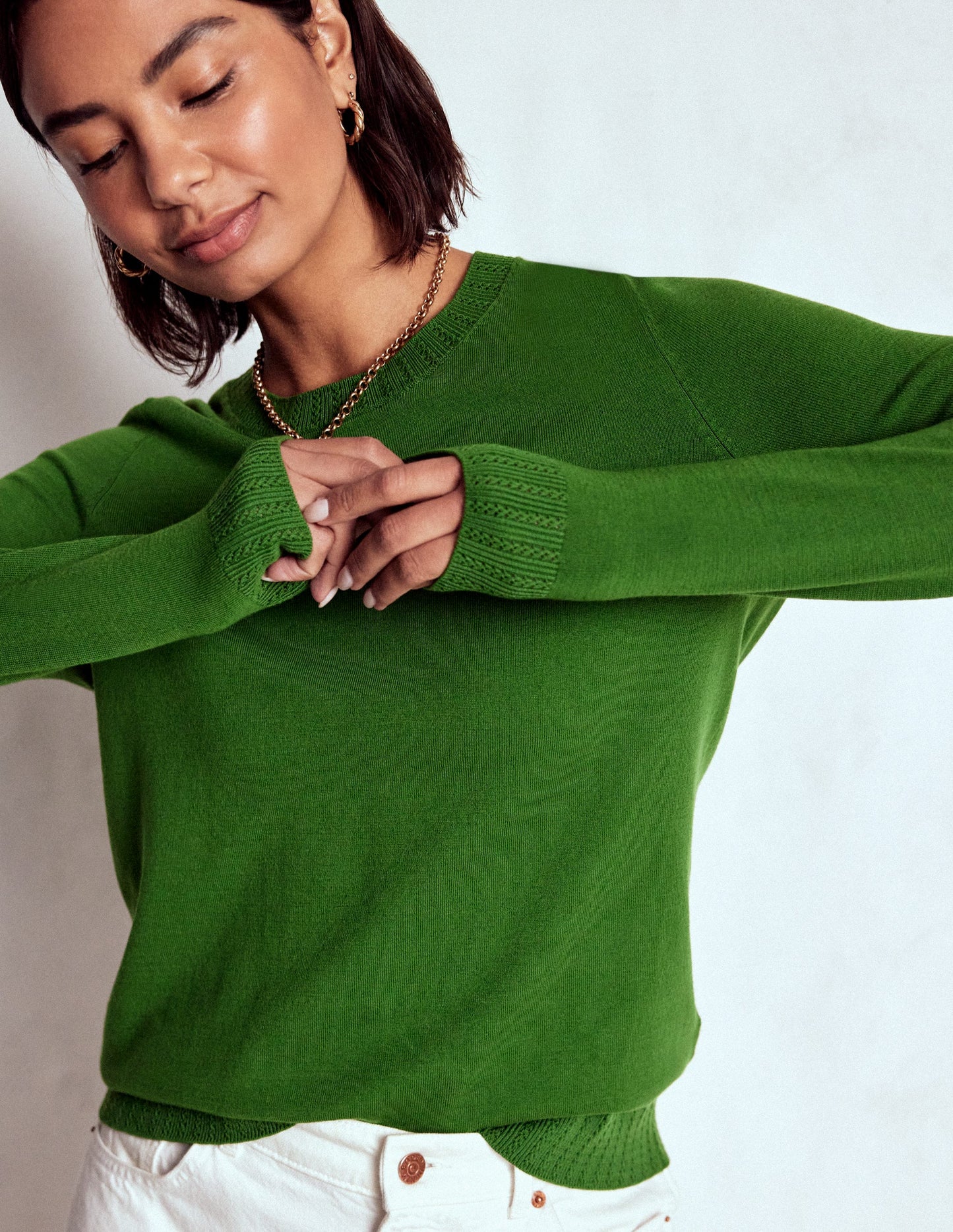 Emilia Cotton Crew Sweater-Promenade Green