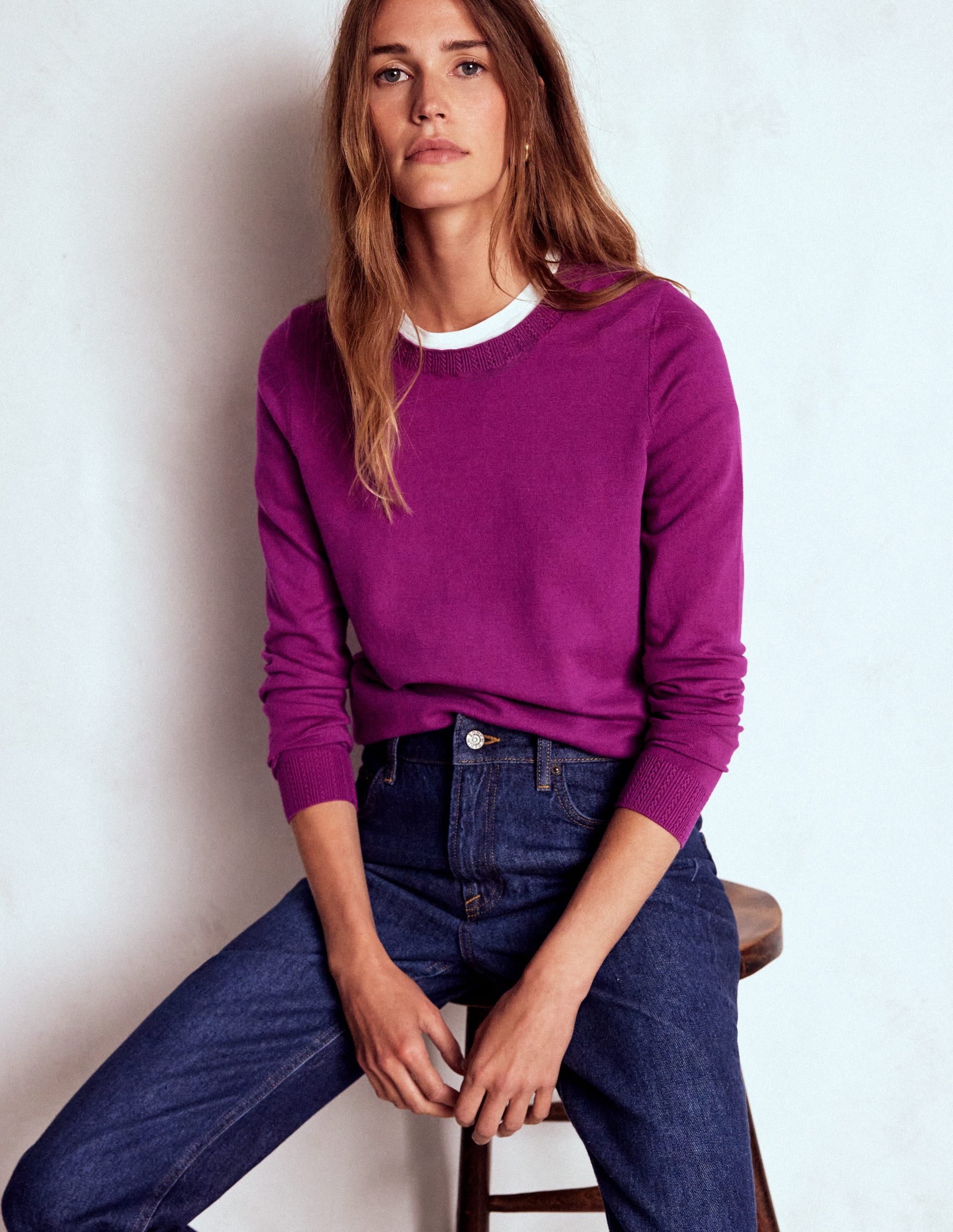 Emilia Cotton Crew Sweater-Regal Purple - Image 1