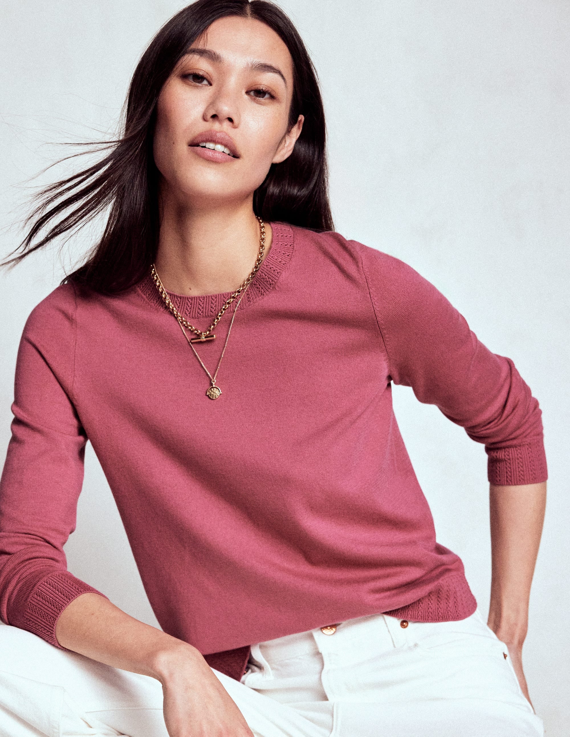 Emilia Cotton Crew Sweater-Pink Heather - Image 1