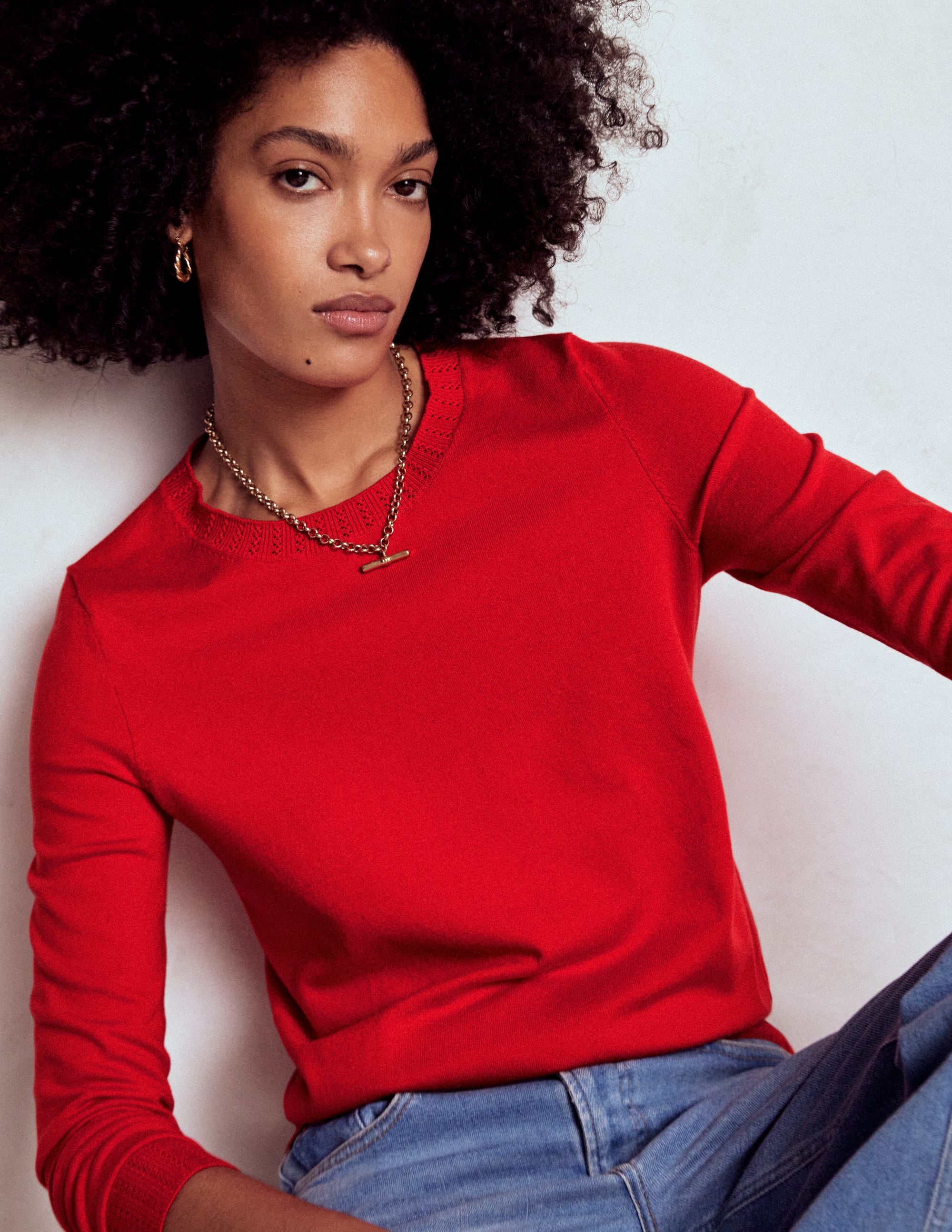 Emilia Cotton Crew Sweater-Poppy Red - Image 1