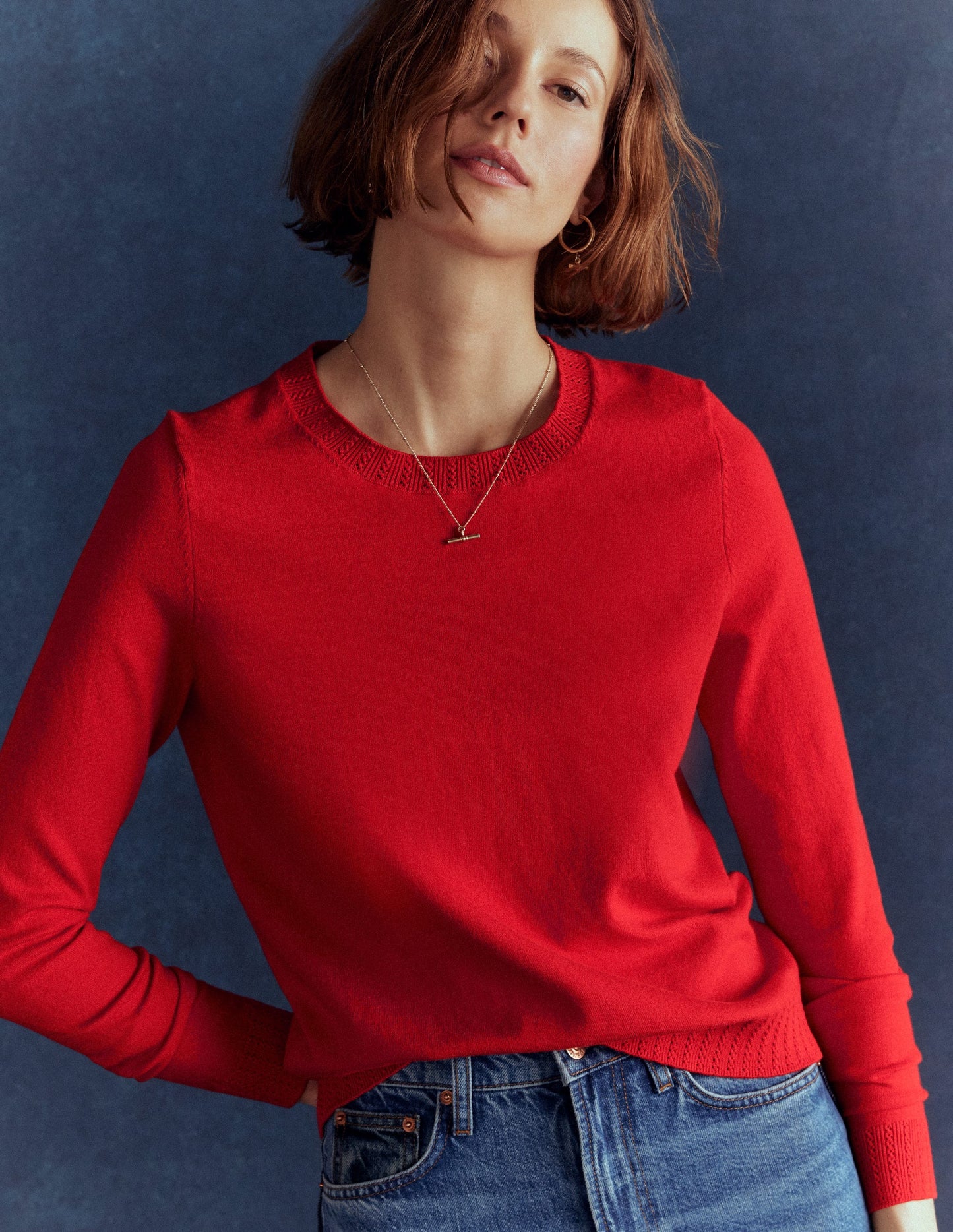 Emilia Cotton Crew Sweater-Poppy Red