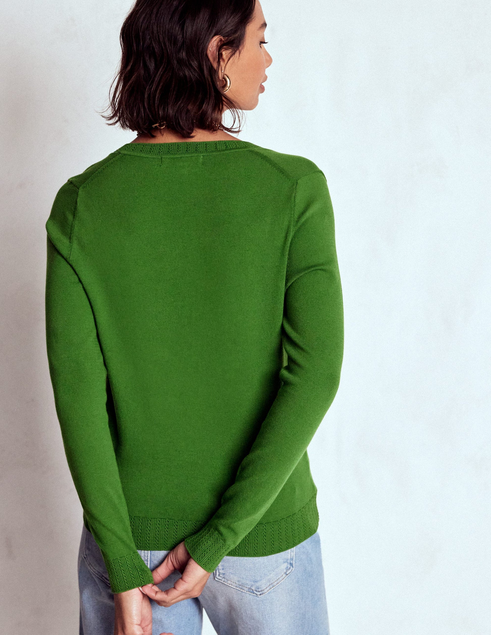 Emilia Cotton V Neck Sweater-Promenade Green-3