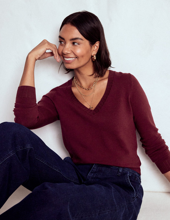 Emilia Cotton V Neck Sweater-Deep Wisteria