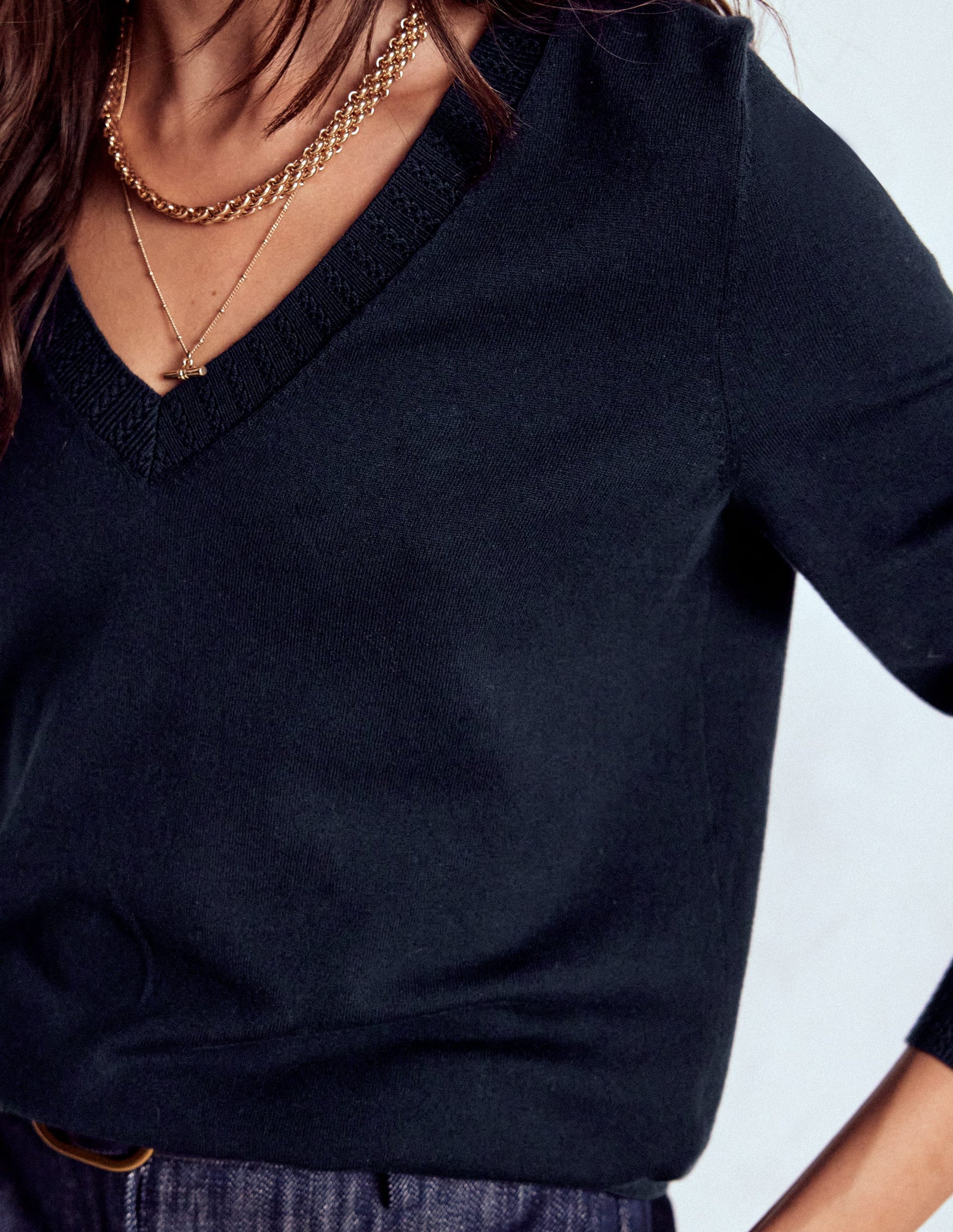 Emilia Cotton V Neck Sweater-Navy-2