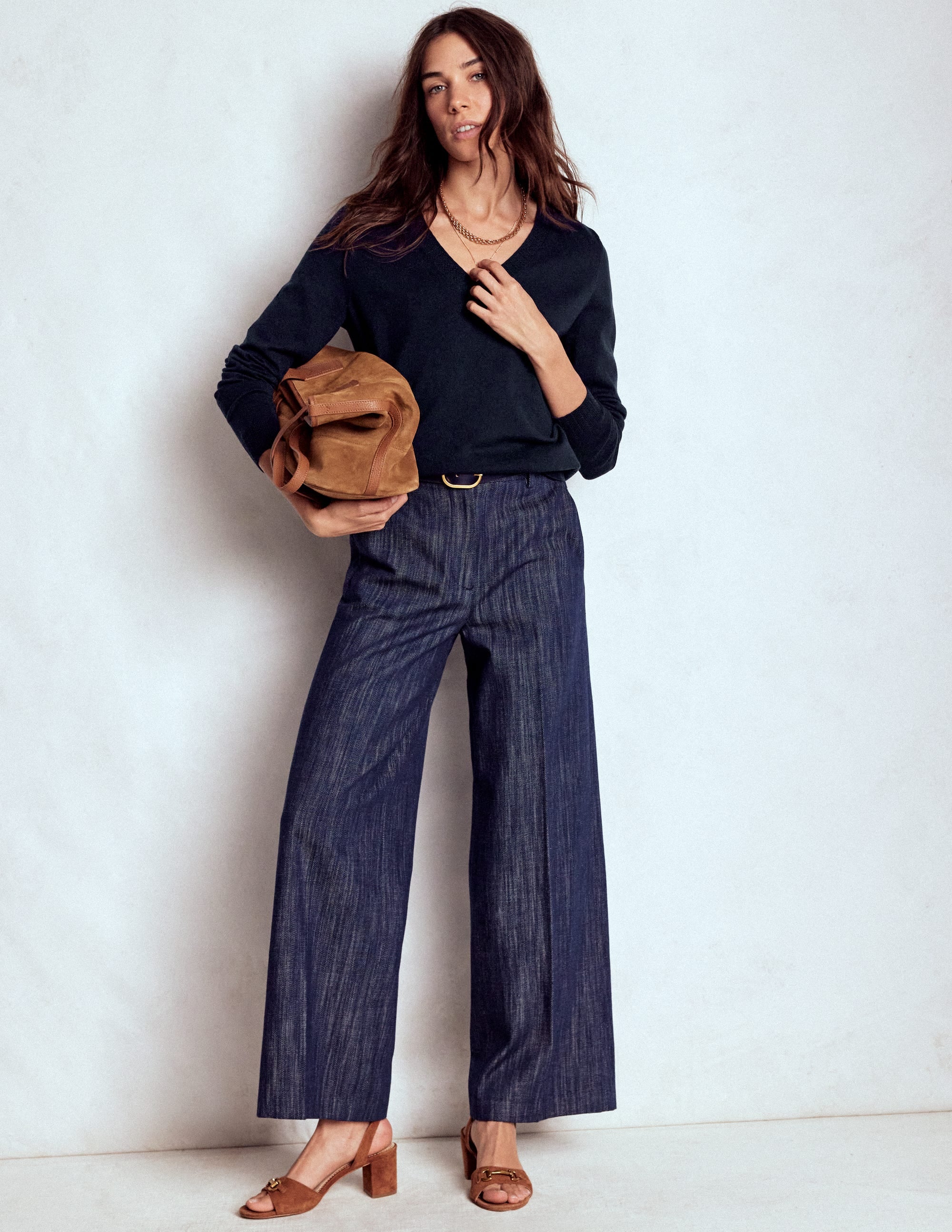 Emilia Cotton V Neck Sweater-Navy - Image 4