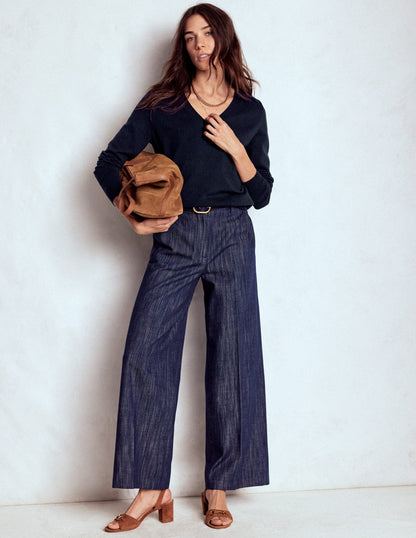 Emilia Cotton V Neck Sweater-Navy-4