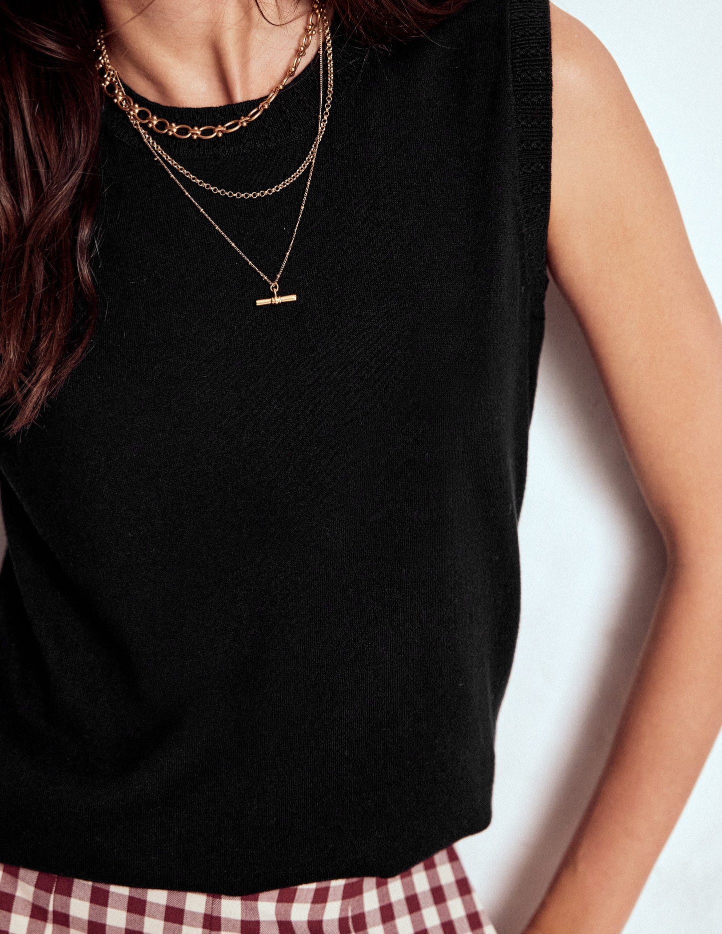 Emilia Cotton Crew Neck Vest-Black