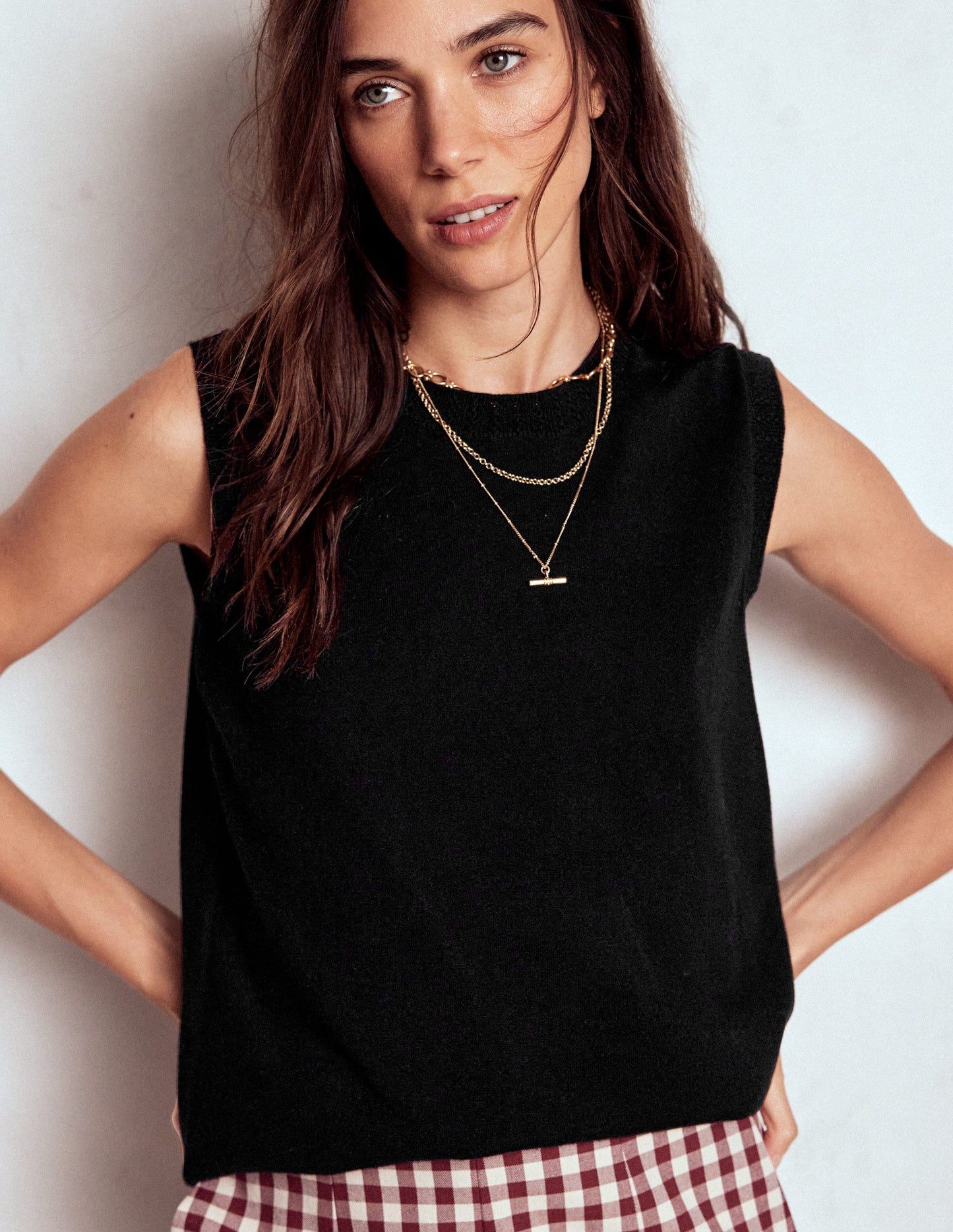 Emilia Cotton Crew Neck Vest-Black