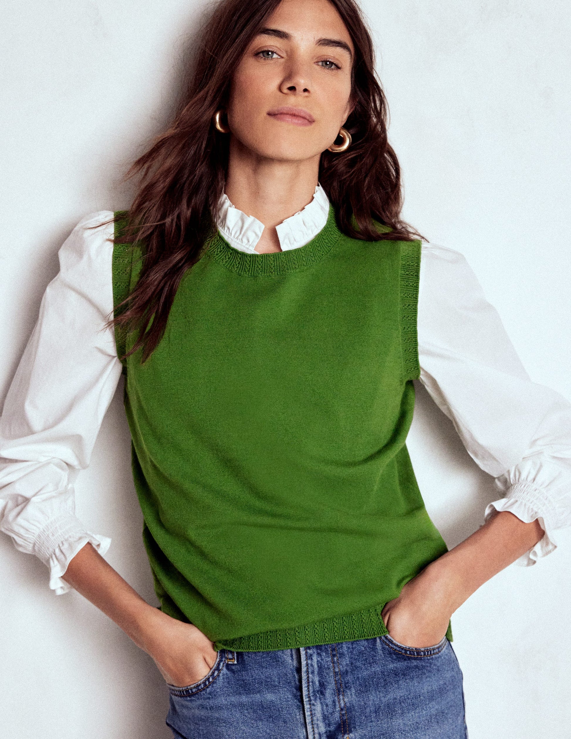 Emilia Cotton Crew Neck Vest-Promenade Green-1