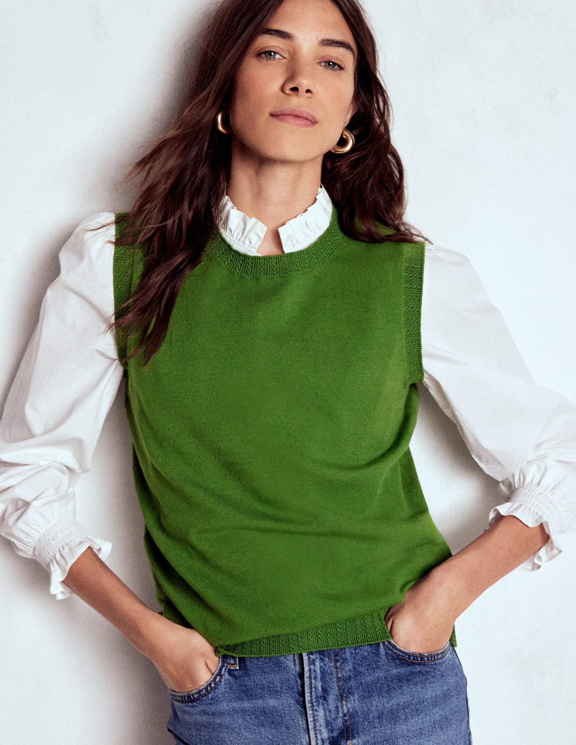 Emilia Cotton Crew Neck Vest-Promenade Green - Image 1