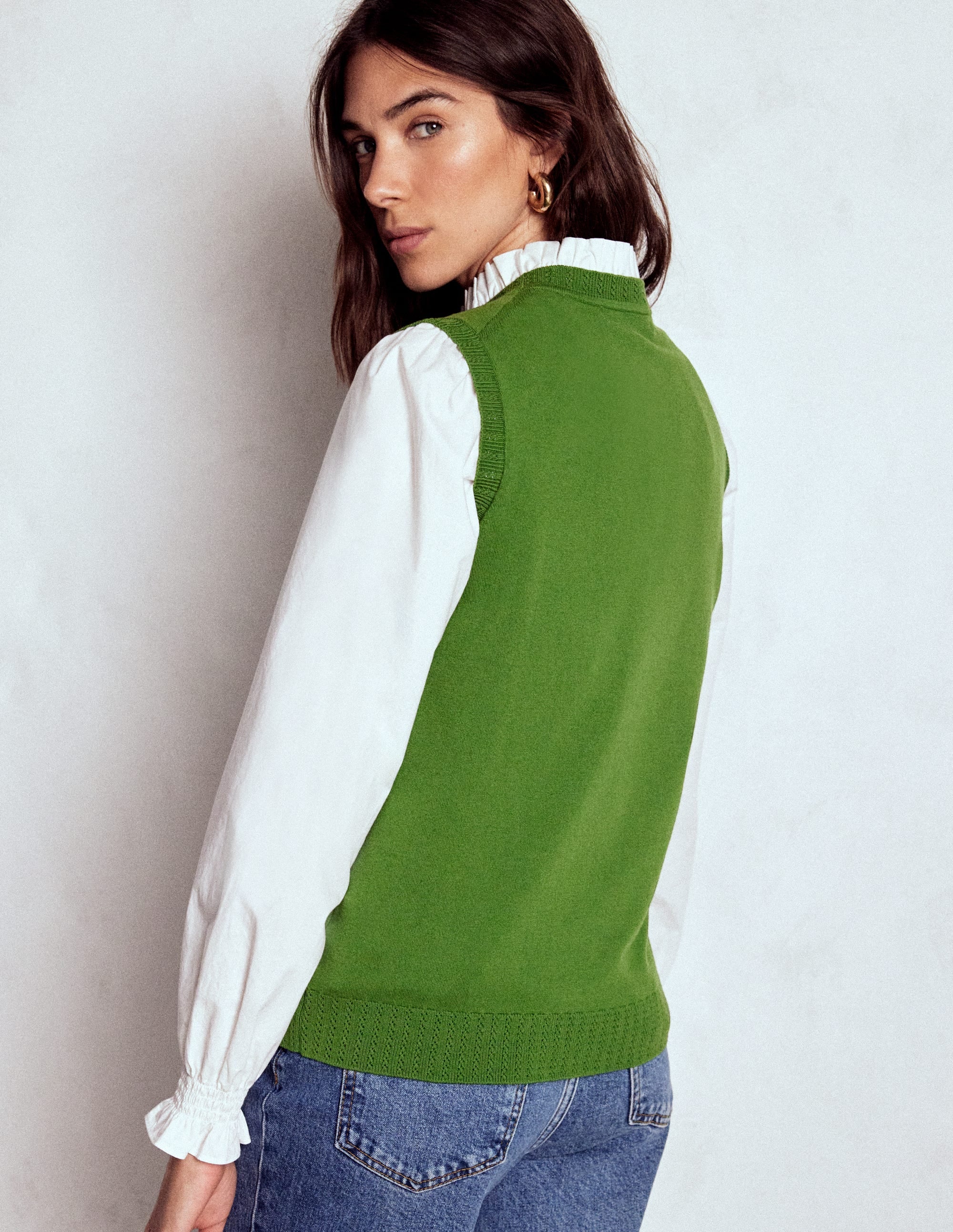 Emilia Cotton Crew Neck Vest-Promenade Green - Image 3