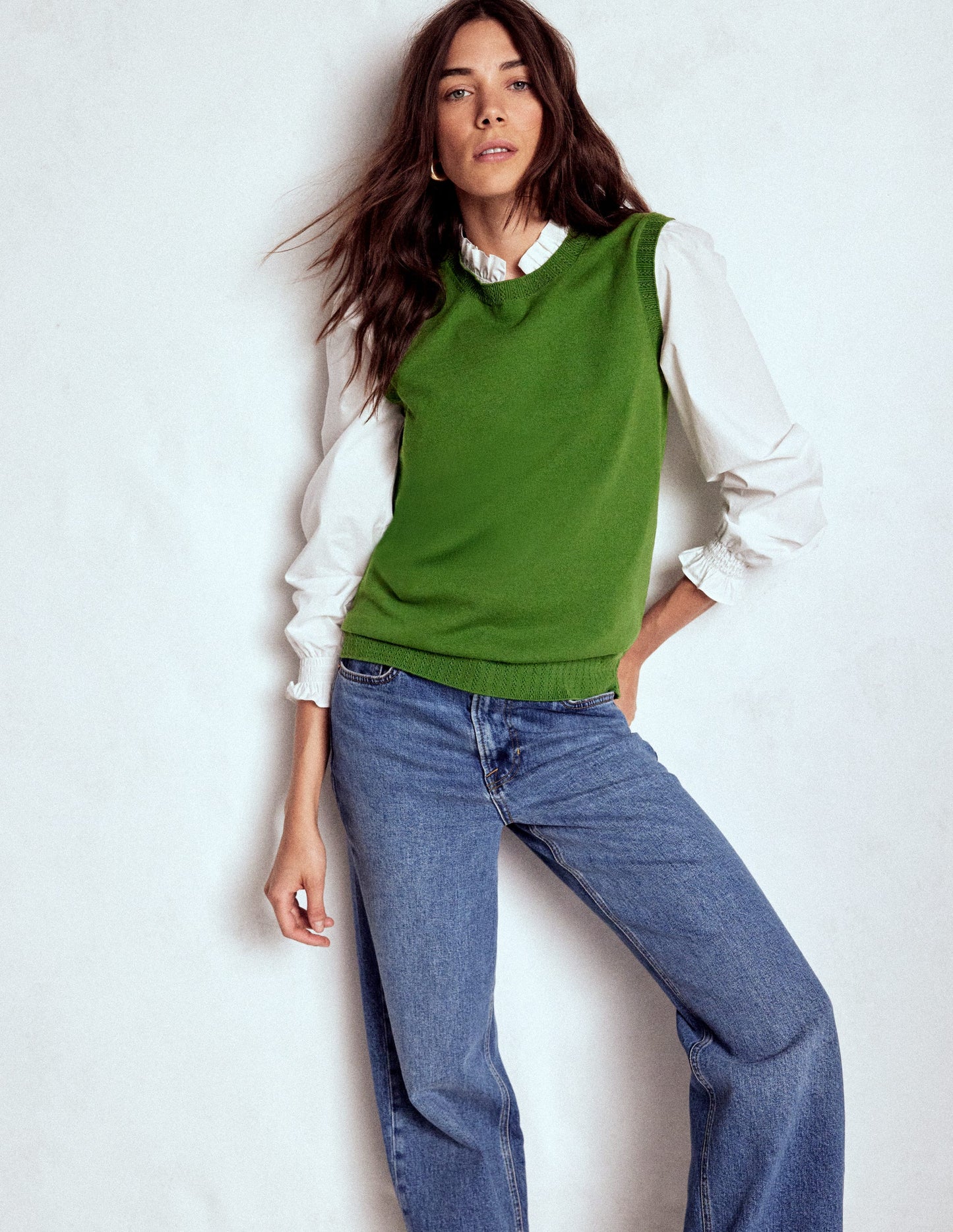 Emilia Cotton Crew Neck Vest-Promenade Green